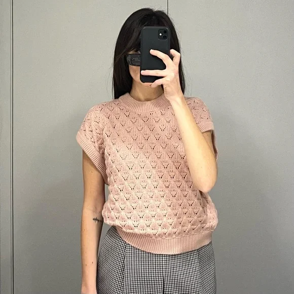 Mr. Mittens Pointelle-Knit Cotton Sweater Vest in Blush Size XS/S